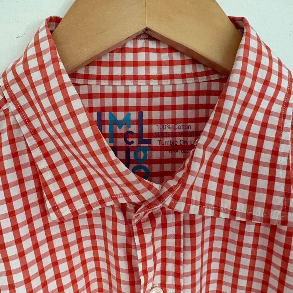 J.Mclaughlin Orange Gingham Button-Down Shirt Men… - image 7